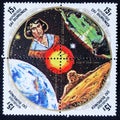 A set of four postage stamps printed in Burundi in 1973. 500 years since the birth of Nicolaus Copernicus. Fragments of the