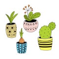 Set of four potted plants in a hand-drawn style.