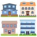 Set of four private houses on a white background Royalty Free Stock Photo