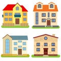 Set of four private houses on a white background. Royalty Free Stock Photo