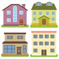 Set of four private houses on a white background Royalty Free Stock Photo