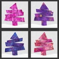 Set of Four Purple and Pink Abstract Trees on Snowy Backgrounds