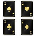 Cool Set Four Queens black card with gold Royalty Free Stock Photo