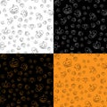 Set of four random seamless patterns. Halloween pumpkin. Halloween pumpkin seamless outline in a hand-drawn style. October harvest Royalty Free Stock Photo