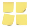 Set of four realistic blank vector yellow post it notes isolated on white background Royalty Free Stock Photo