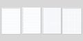 Set of four realistic vector illustration of blank sheets of square and lined paper from a block isolated on a gray background Royalty Free Stock Photo