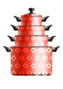 Set of four red cooking pots Royalty Free Stock Photo