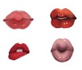 set of four red full lips
