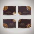 Set of four ÃÂ¾rnamental gold cards with flower oriental mandala Royalty Free Stock Photo