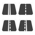 A set of four road icons with lanes markings. Vector on white background.