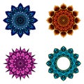 Set of four round mandalas for greeting card, invitation, Henna drawing and tattoo template Royalty Free Stock Photo