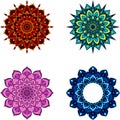 Set of four round mandalas for greeting card, invitation, Henna drawing and tattoo template Royalty Free Stock Photo