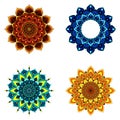 Set of four round mandalas for greeting card, invitation, Henna drawing and tattoo template Royalty Free Stock Photo