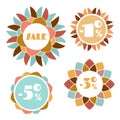 Set of four round mosaic flower sale tags