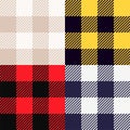 Set of four seamless buffalo check patterns. Vector lumberjack plaid background