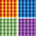 Set of four seamless colorful gingham checkered patterns Royalty Free Stock Photo