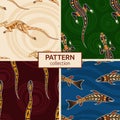 Set of four seamless fashion colorful australian animals patterns. Australian art. Aboriginal painting style, aboriginal ornament Royalty Free Stock Photo