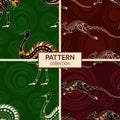 Set of four seamless fashion colorful australian animals patterns. Australian art