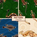 Set of four seamless fashion colorful australian animals patterns. Australian art Royalty Free Stock Photo