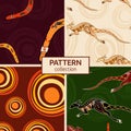 Set of four seamless fashion colorful australian patterns. Australian art. Aboriginal painting style, aboriginal ornament Royalty Free Stock Photo