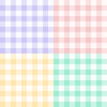Set of four seamless pastel colored gingham patterns. Vector vichy background Royalty Free Stock Photo