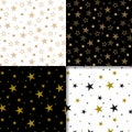 Set of four Seamless pattern with set drawn stars. Vector Wallpaper gold stars on a white and black background Royalty Free Stock Photo