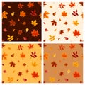 Set of four seamless patterns with autumn leaves. Vector illustration. Royalty Free Stock Photo