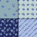 Set of four seamless patterns with blue flowers Royalty Free Stock Photo