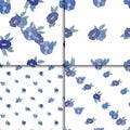 Set of four seamless patterns with blue flowers Royalty Free Stock Photo