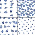 Set of four seamless patterns with blue flowers Royalty Free Stock Photo