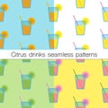 Set of citrus drinks seamless patterns
