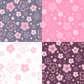 Set of four seamless patterns with flowers. Vector