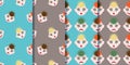 Set of four seamless patterns with funny smileys in cartoon style. The image of colored hair of different colors and different Royalty Free Stock Photo
