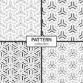 Set of four seamless patterns. Geometric tiles with triple hexagonal elements and filled shapes