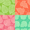 Set of four seamless patterns with skeleton leaves. Royalty Free Stock Photo