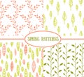 Set of four seamless patterns with spring Leaf.