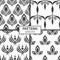 Set of four seamless patterns. Stylized peacock, bird feathers, floral ornament Royalty Free Stock Photo