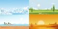 Set of four season landscape for Winter, Spring, Summer and Autumn or Fall,Vector illustration panoramic banner of all Seasons Royalty Free Stock Photo