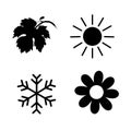 Four seasons icon set. 4 Vector graphic element illustrations representing winter, spring, summer, autumn. Snowflake Royalty Free Stock Photo