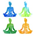 Set of four seasonal female silhouttes in yoga pose