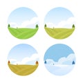 Set of Four Seasons Rural landscape with fields. Spring, Summer, Autumn and Winter Royalty Free Stock Photo