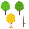 Set of four seasons trees spring, summer, autumn, winter for design vector card Royalty Free Stock Photo