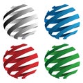 Spiral ribbon 3D sphere geometric shapes vector illustration isolated in black, red, blue and green Royalty Free Stock Photo