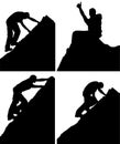 Set of four silhouettes of a man climbing a rock