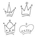 Set of four simple graffiti sketch king crowns