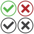 Set of four simple web buttons: green check mark and red cross in two variants Royalty Free Stock Photo