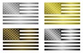 Set of four simply isolated stylized metallic flags of United States Of America