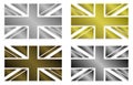 Set of four simply isolated stylized metallic Union Jack in metallic colors style