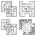 Set of four solated black mazes, labyrinth beginning complexity on white background Royalty Free Stock Photo