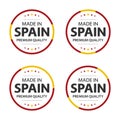 Set of four Spanish icons, English title Made in Spain, premium quality stickers and symbols, internation labels